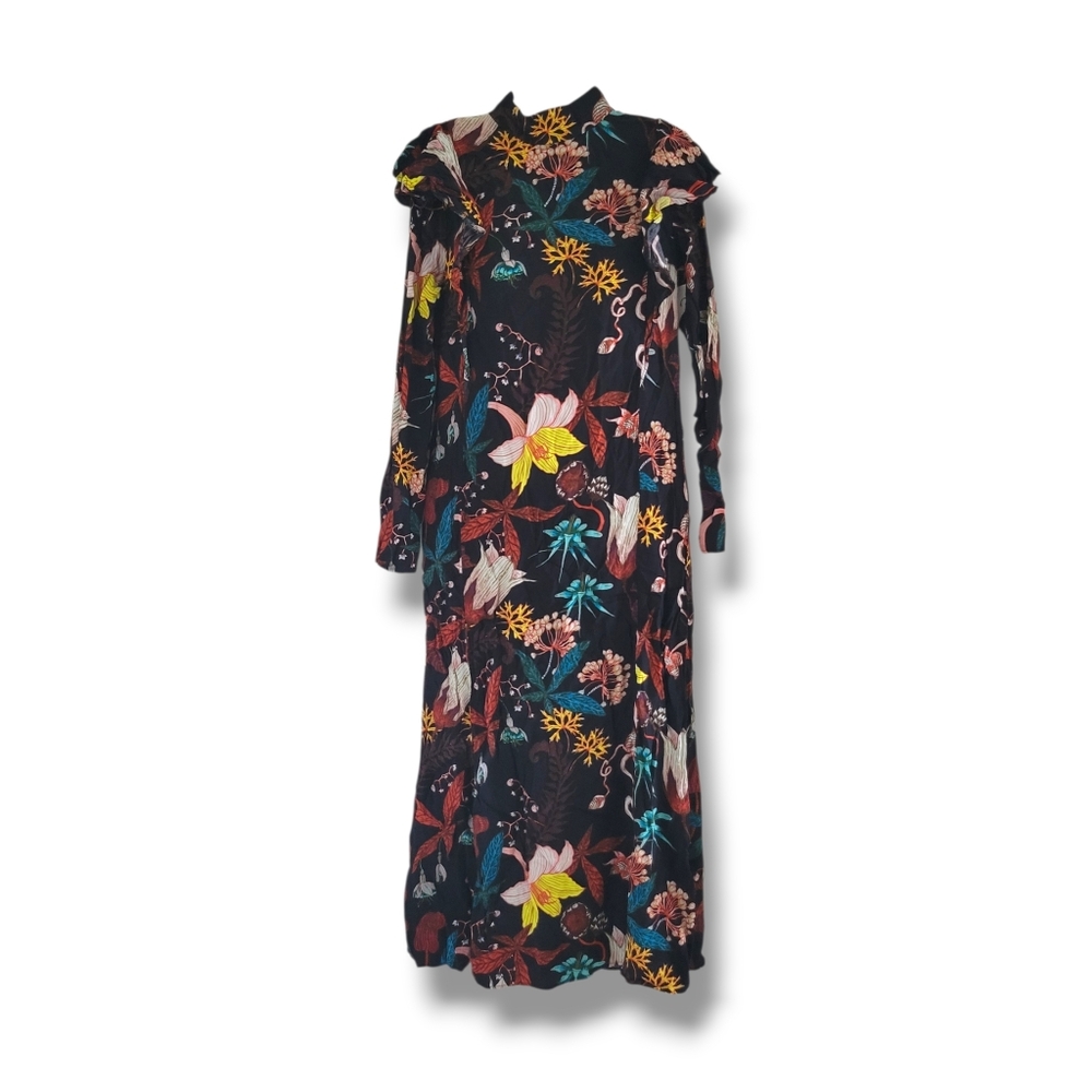 H&M | Pretty Multicolor Floral Mock Neck Long Sleeve Ruffled Maxi Dress